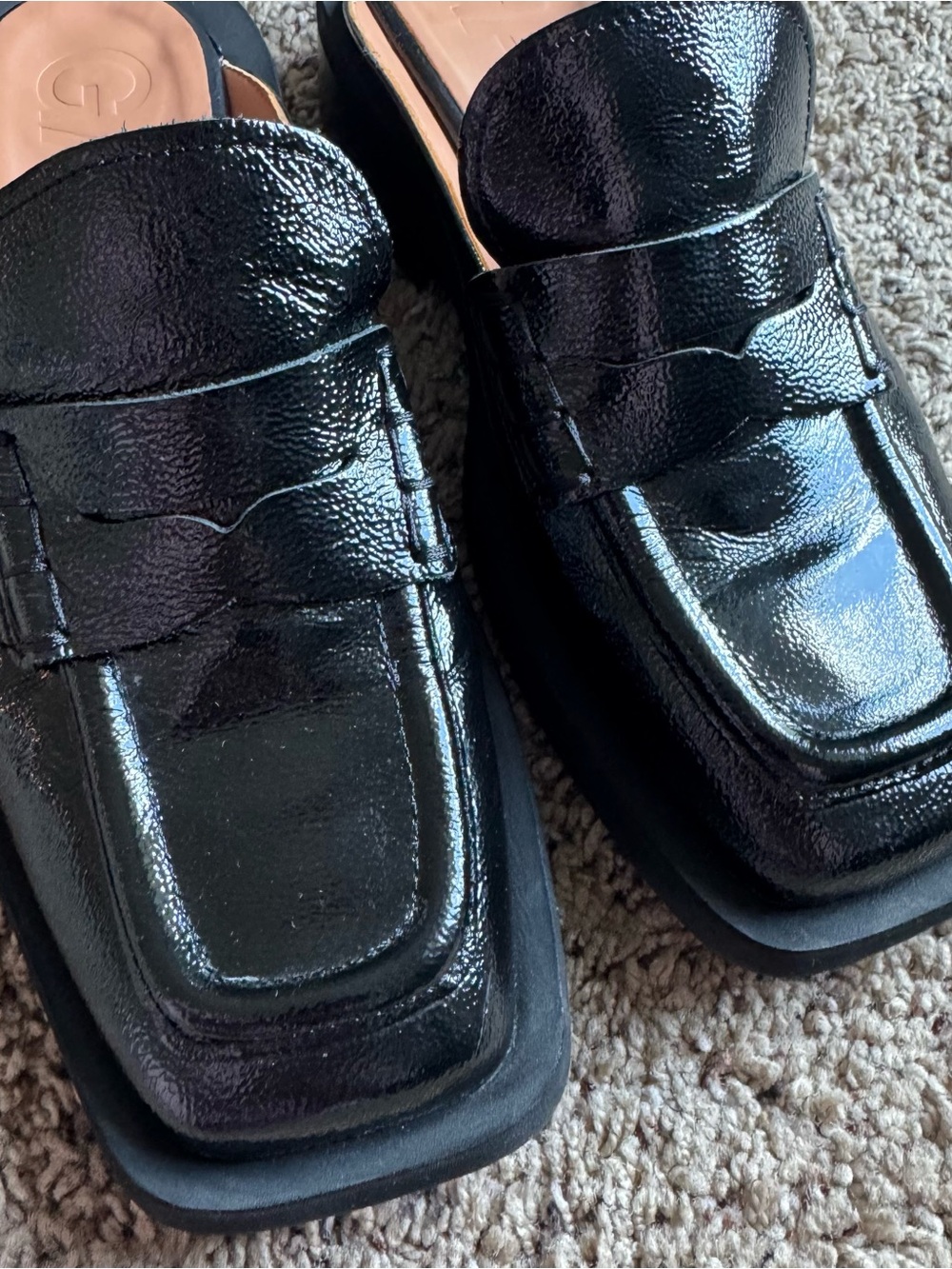 Ganni Square-Toe Backless Leather Heeled Loafer Black Size 7 in US /EU38 - Picture 4 of 13